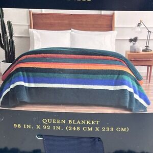 NWT Pendleton Sherpa Fleece Blanket Queen Evergreen Stripe Green Plush